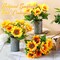 Summer Sunflower Sets – 6 Sets Artificial Sunflowers in Vintage Metal Pots, Rustic Faux Flower Decor for Tables & Centerpieces